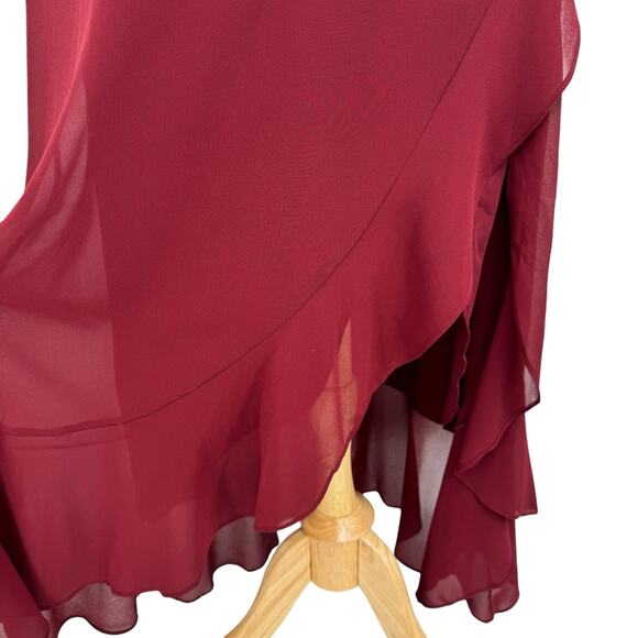 NWT Lulus Ada Lace-Up Maxi Dress Size L Burgundy Babydoll Asymmetric Ruffle Hem - Picture 9 of 16